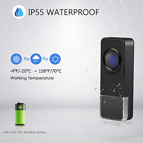 Wireless Doorbell, Coolqiya Door Bell Chimes Kit with 3 Plugin Receivers and 2 Remote Waterproof Push Buttons, No Battery Required for Receivers, 52 Melodies, Black
