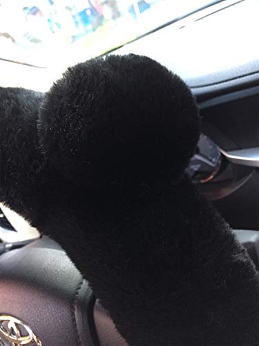 Cxtiy Universal Fluffy Steering Wheel Cover Fashion Cute Cartoon Shape Winter Car Warm Covers for Women Girls (15 inch, Black)