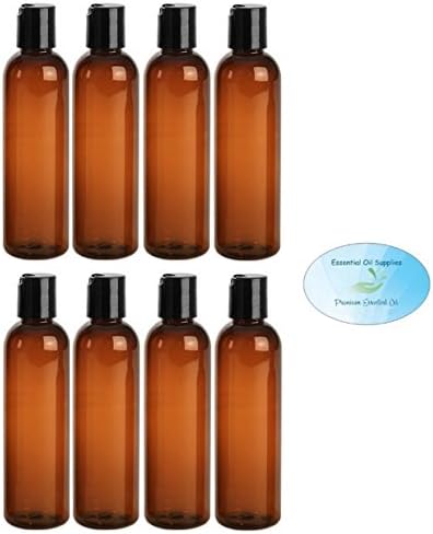 4 Ounce Amber Brown PET BPA-Free Plastic Empty Refillable Cosmo Round Bottles With Disc Caps (Pack of 8)