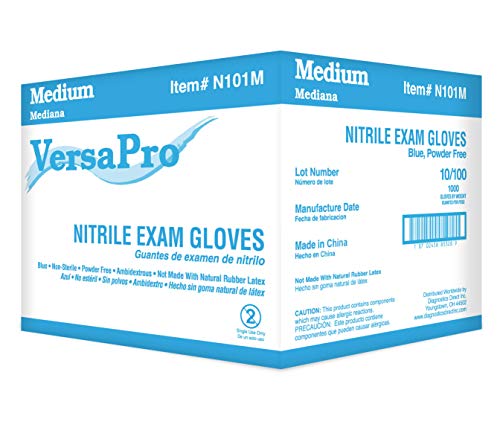 VersaPro N101M Nitrile Exam Gloves (non-latex) Powder-Free, Medium, Blue, 100/Box