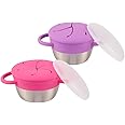 Elk and Friends Stainless Steel Snack Cups – Pack of 2 | Removable Silicone Food Catcher and Travel Lid | Spill-Proof Snack Containers for Baby, Toddler, Kids | Dishwasher Safe, Food Grade Silicone