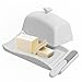 MyGift White Ceramic Butter Dish with Lid and Knife, Tabletop Butter Plate, Fits East and West Coast Size Butter Sticks