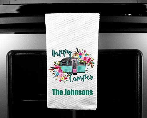 Happy Camper Oven Mitt Pot Holder Towel Gift Set Personalized, Gifts for Mom, Housewarming Gift, Hostess Gift, Wedding, Custom Kitchen Set - Thumbnail 3