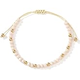 Opalencian Gold Plated Beaded Drawstring Adjustable Bracelet for Women, White Beads Bracelets Charm Couple Handmade Fashion Jewelry Gift
