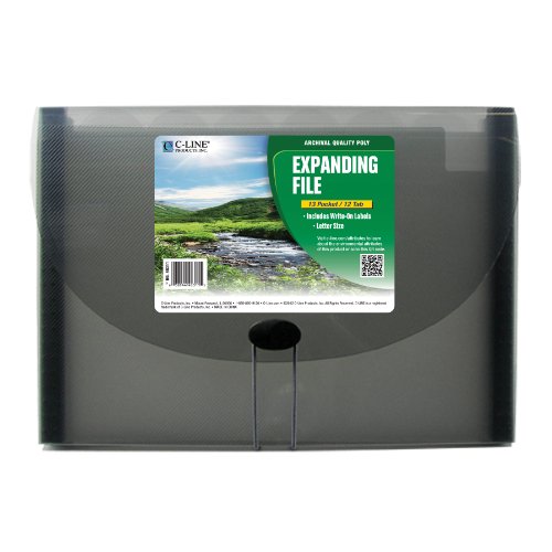 C-Line Biodegradable 13-Pocket Expanding File, Letter Size, 1 Expanding File, Smoke (48311)