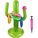 Unime Inflatable Cactus Ring Toss Game Set Target Toss Floating Swimming Ring Toss Includes Inflatable Cactus,4 Color Inflatable Rings for Fiesta Party Accessories Hawaiian Pool Beach Party Decoration Supplies