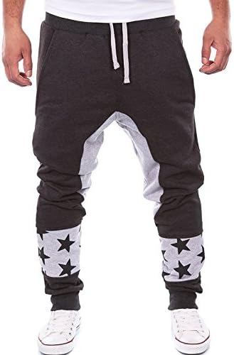 OCCOO Men Leisure Contrast Color Lace-up Sport Baggy Pants (M, Dark grey)
