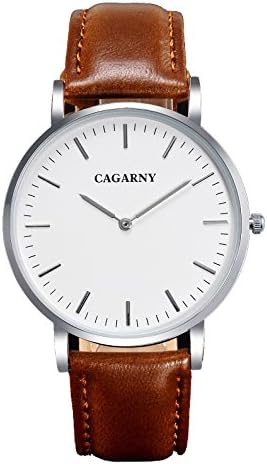 CAGARNY Good Quality Leather Quartz For mMen And Women Silver Case Watch