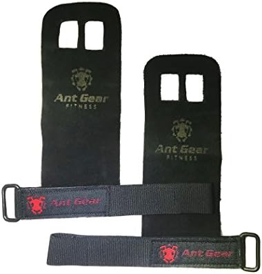Ant Gear Leather hand grips by perfect for pull-ups, kettlebells, weightlifting, exercise and crossfit workouts. Supple leather &amp; elastic wrist band for perfect fit. Prevents rips. (Black, Medium)