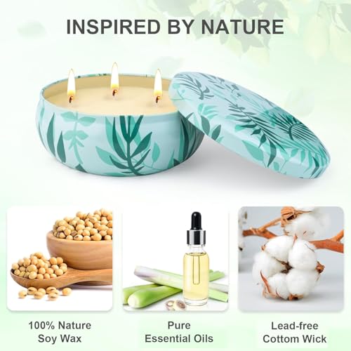 Citronella Candle Outdoor Large, 36 oz Citronella Candles Outdoor, Outdoor Candles Lemon Garden with 3 Wick, Natural Soy Wax Candles Set for Garden, Camping, Patio, Picnic, Pool, Summer Gift