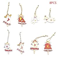 honuansortory 8pcs/Set Christmas Angel Girl Wooden Pendants Ornaments for Hanging Xmas Tree Party Decorations Kids Gift
