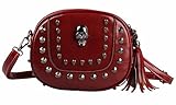 TrendyRhinestone Skull Small Shoulder Bag Pink Gril Lady Pyramid Studded Crystal -Red