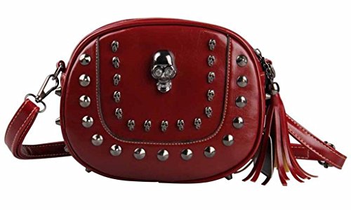 TrendyRhinestone Skull Small Shoulder Bag Pink Gril Lady Pyramid Studded Crystal -Red