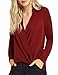 ALLY-MAGIC Womens Solid Chiffon Blouse V Neck Long Sleeve Loose Top Shirts (S, 1)