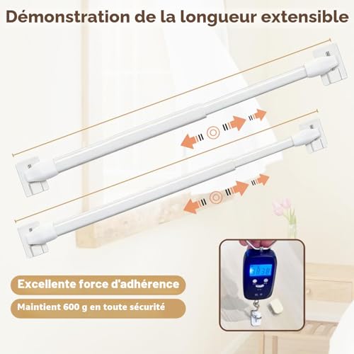 2 Pack Extendable Curtain Rod with Adhesive Hooks for Window Kitchen DIY Projects 40-70cm