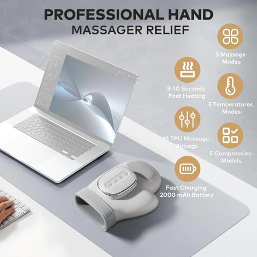 Smart Hand Massager with Heat Compression Relief for Arthritis and Carpal Tunnel Relief Electric Shiatsu Wrist/Finger/Palm Massager