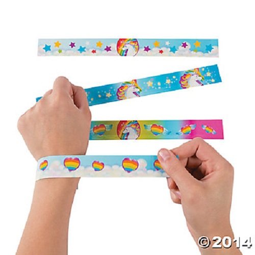 Fun express unicorn metal slap bracelets - 12 pieces