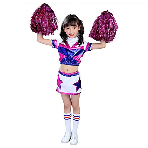 DREAMOWL Girls Cheerleader Costume High School Cheerleading Outfit Uniform and Poms Socks (8-10)