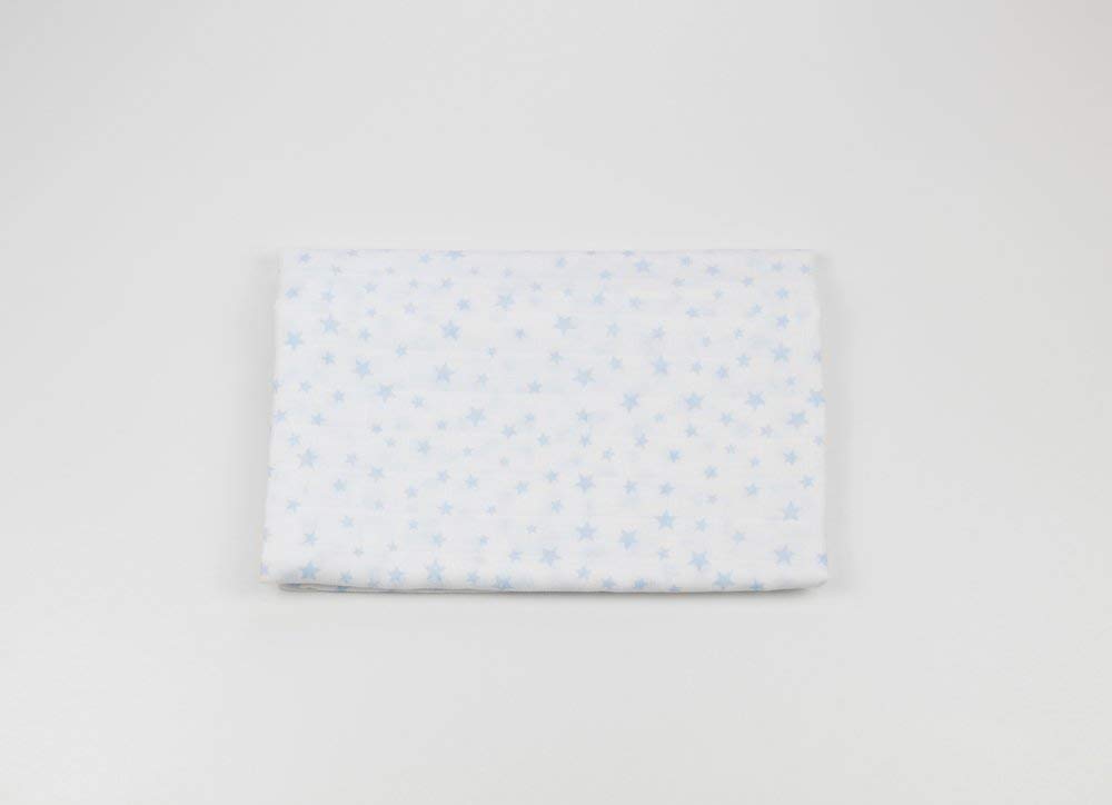 Ti TIN - 100% Cotton Fibre Baby Muslin | Extra Soft and Absorbent Baby Chiffon with Stars Print Sky Blue