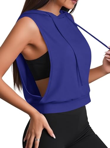 Remidoo Sleeveless Hoodie Women Workout Crop Tops Gym Hooded… at Amazon