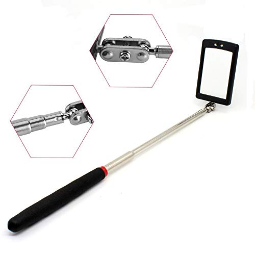 SUPERYO Telescoping Inspection Mirror LED Lighted Flexible Mechanics Detection Mirror 360 Swivel for Industrial Home Use