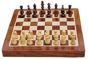 BCBESTCHESS Set, Premium Quality, Handcrafted Rosewood Unique Chess Board Set, Foldable Secure Storage for Magnetic Pieces with Extra Queens, Chess Set for Kids and Adults, Brown (7x7 Inches)