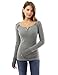 PattyBoutik Women Long Sleeve Strip Trim Henley Blouse (Heather Gray Medium)