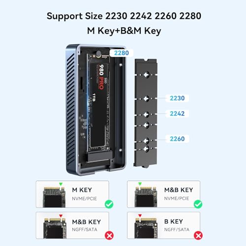 ACASIS 40Gbps M.2 NVMe SSD Enclosure, Nvme Enclosure Support Size 2230 2242 2260 2280 M&B+M-Key,M.2 enclosure Compatible with USB4,Type-C Aluminum SSD Case Up to 2700MB/s