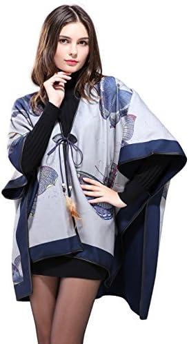 WPRS Women's Winter Pashmina Shawl Wrap Poncho Capes Cardigans Sweater Coat with Feathers Trims (Butterfly)