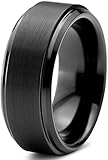 Charming Jewelers Tungsten Wedding Band Ring 8mm Men Women Comfort Fit Black Grey Step Bevel Edge Brushed Polished