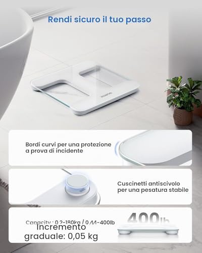 Bilancia Pesapersone Digitale, Vetro Temperato, Display LED