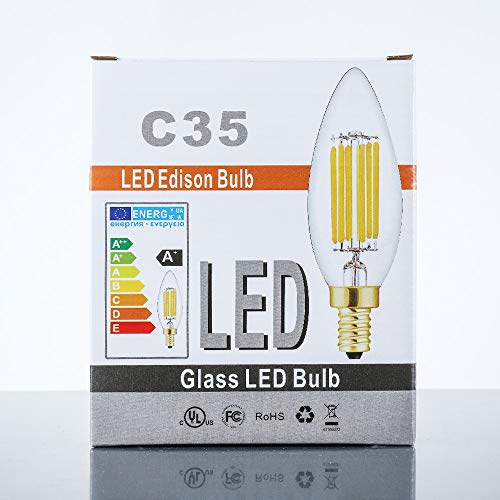 LEOOLS E12 Candelabra LED Bulbs Dimmable 60W Equivalent LED Chandelier Light Bulbs 6W Daylight White 4000K 700LM CA11 Vintage LED Filament Candle Bulb with Decorative Candle Base 6 Packs