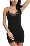 Avidlove Women Sexy Lingerie Lace-trimmed Slip Strappy Mini Dress Sleepwear Nights Chemise Black, S