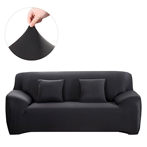 WINOMO Sofa Slipcover Black Couch Covers Furniture Protector with Pillow Cases Elastic