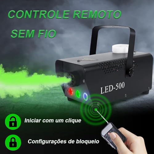 Máquina de Fumaça, Máquina de Fumaça, Máquina de Neblina Portátil, Neblina de Atualizada com Luzes LED, 500W com Efeito de Luzes de E Controle Remoto