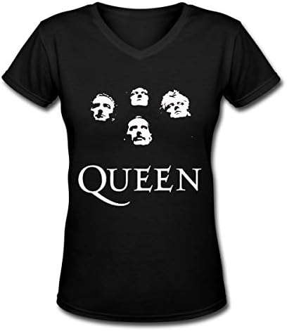 Wenlitee Bohemian The Rhapsody Women's Short Sleeve V-Neck Basic T-Shirt Black