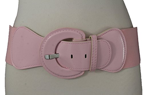 TFJ Women Elastic Fashion Belt Hip High Waist Round Buckle Plus M L Light Baby Pink