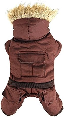 Kimol Pet Winter Coat with Fluffy Hoodie Dog Warm Jacket ( Color : Brown , Size : L )