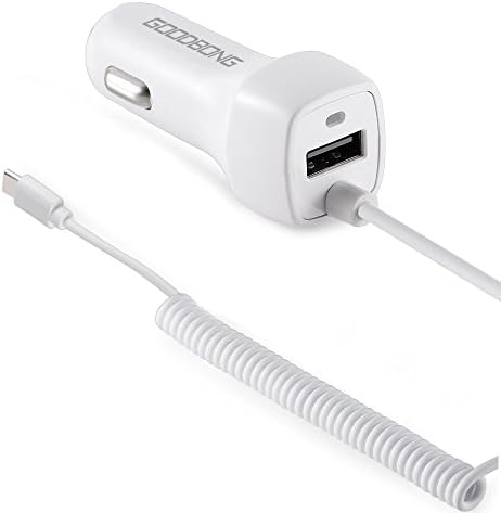 USB Type C Car Charger Retractable, GOODBONG Universal Dual USB Car Charger with Built-in USB C Cable for Samsung Galaxy Note 8, Galaxy S8/S8 Plus, LG G6/G5, Google Pixel, Nexus 6P/5X, Moto Z