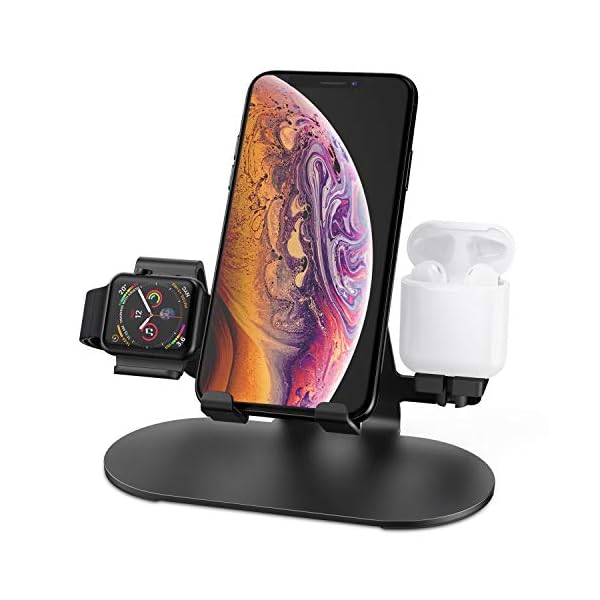 3 in 1 Aluminum Charging Station for Apple Watch Charger Stand Dock for iWatch Series 4/3/2/1,iPad,AirPods and iPhone Xs/X Max/XR/X/8/8Plus/7/7 Plus /6S /6S Plus（Black）