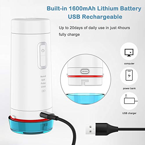 Water Flosser Cordless, Cshidworld Portable Dental Oral Irrigator Rechargeable with 4 Modes & 200ML Cleanable Water Tank for Home and Travel, Braces & Bridges Care, IPX7 Waterproof - Thumbnail 3