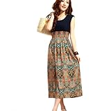 Women's Vintage Sleeveless Bohemian High Waist Skirt Long Dress