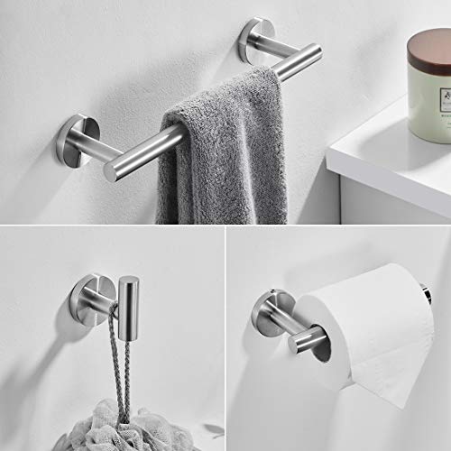3-Pieces Brushed Nickel Bathroom Accessories Set, SUS304 Stainless Steel Bathroom Set, Includes 12" Hand Towel Bar, Toilet Paper Holder, Robe Towel Hooks, Round Wall Mounted Towel Set