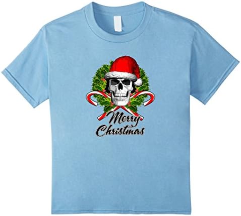 Kids Santa Skull and Candy Canes T-Shirt Merry Christmas 8 Baby Blue