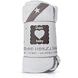 Danibaby Bamboo Hooded Soft Baby Bath Towel, Large, White/Grey