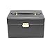 Black Girls Jewelry Box Case Lockable Mirrored Storage Organizer Rings Necklace Faux Leather and Beige Velvet