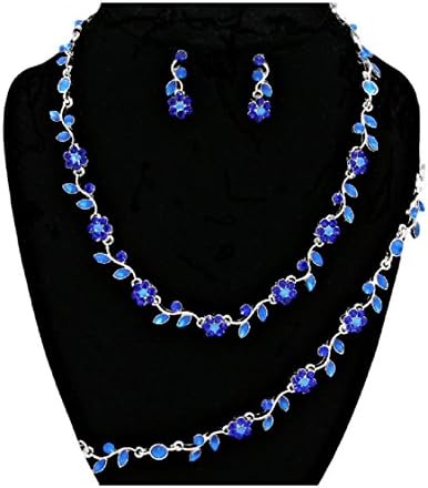 Crystal Necklace Set Flower &amp; Vine Jewelry Boxed (Drw13) (Royal Blue)