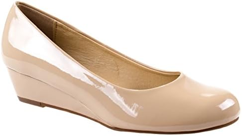 Cityclassified Comfort Shoes Women's Corey-H Dk.Beige Pat Round Toe Nub/Pat Low Heel Wedges 8 D(M) US