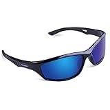 RIVBOS Sports Polarized Sunglasses Driving Glasses for Men Women Tr 90 Flexible Frame for Cycling Baseball Running 842 (Black, Blue Iced Lens)