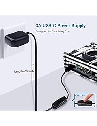 Smraza Case for Raspberry Pi 4 B, Case with Cooling Fan, 4PCS Heatsinks, 5V 3A USB-C Power Supply for Raspberry Pi 4 Model B (RPI 4 Board Not Included) - Black and Clear